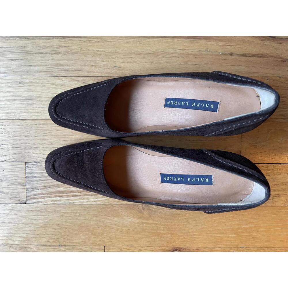 Vtg Ralph Lauren Size 5.5B Brown Suede Loafer Block Heel Pump